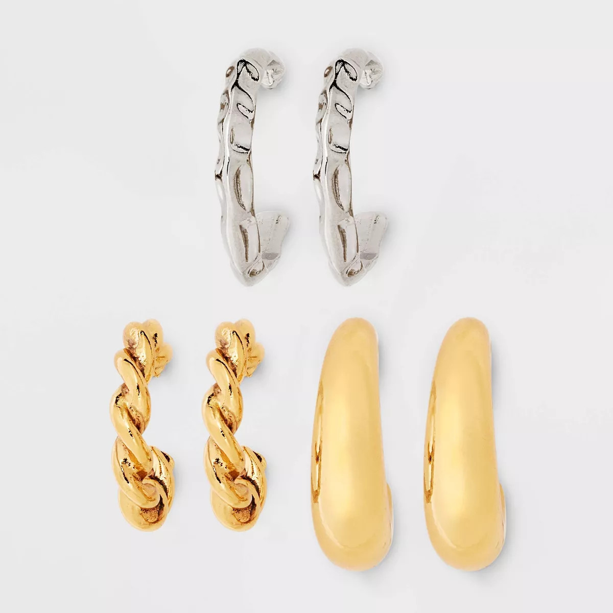 Textured and Smooth Hoop Earring Set 3pc - Wild Fable™ Gold/Silver | Target