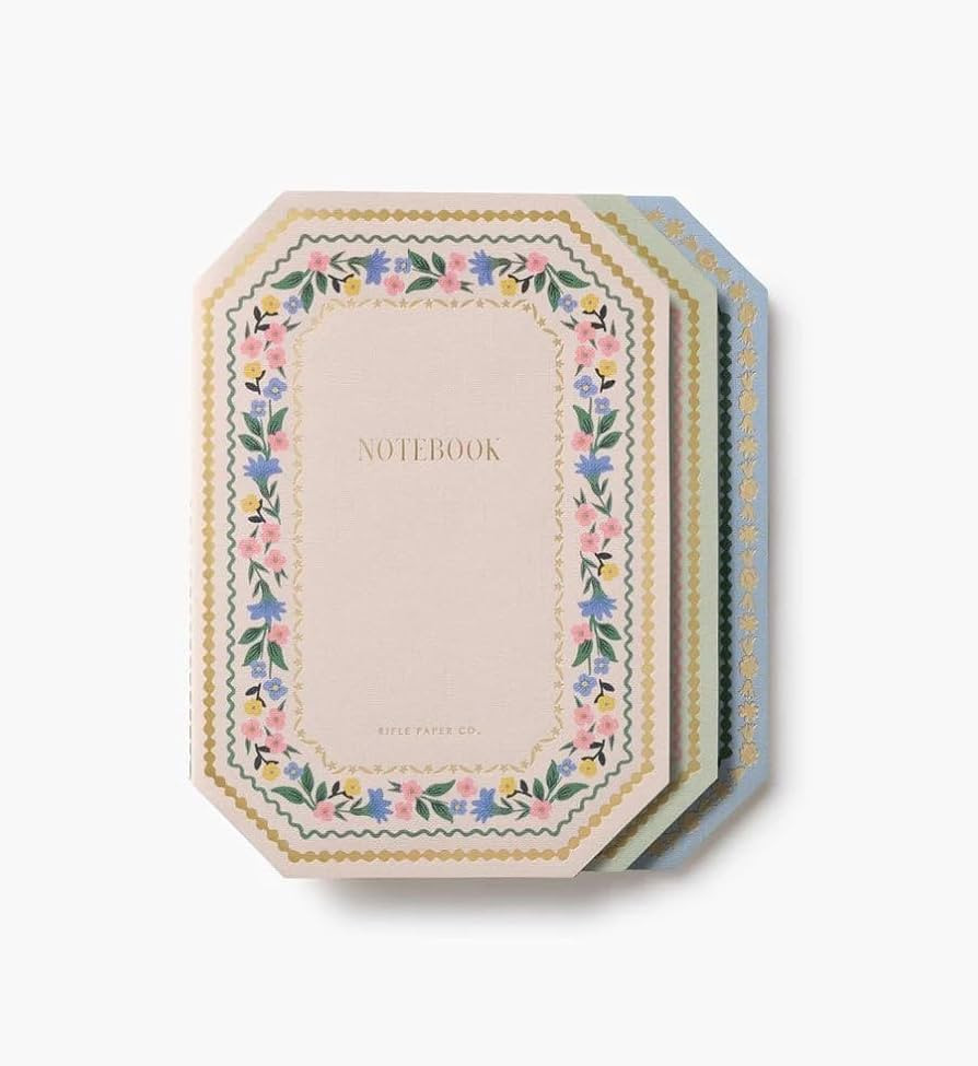 RIFLE PAPER CO. Gemma Stitched Notebook Set, 8.5" L x 6" W, Set Of 3, 64 Ruled Pages With Gold In... | Amazon (US)