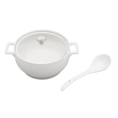 White Ceramic Serving Soup Tureen with Glass Lid | Wayfair North America