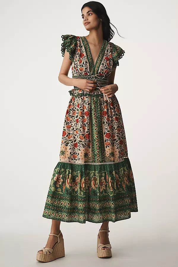 Garden Tapestry V-Neck Maxi Dress | Anthropologie (US)