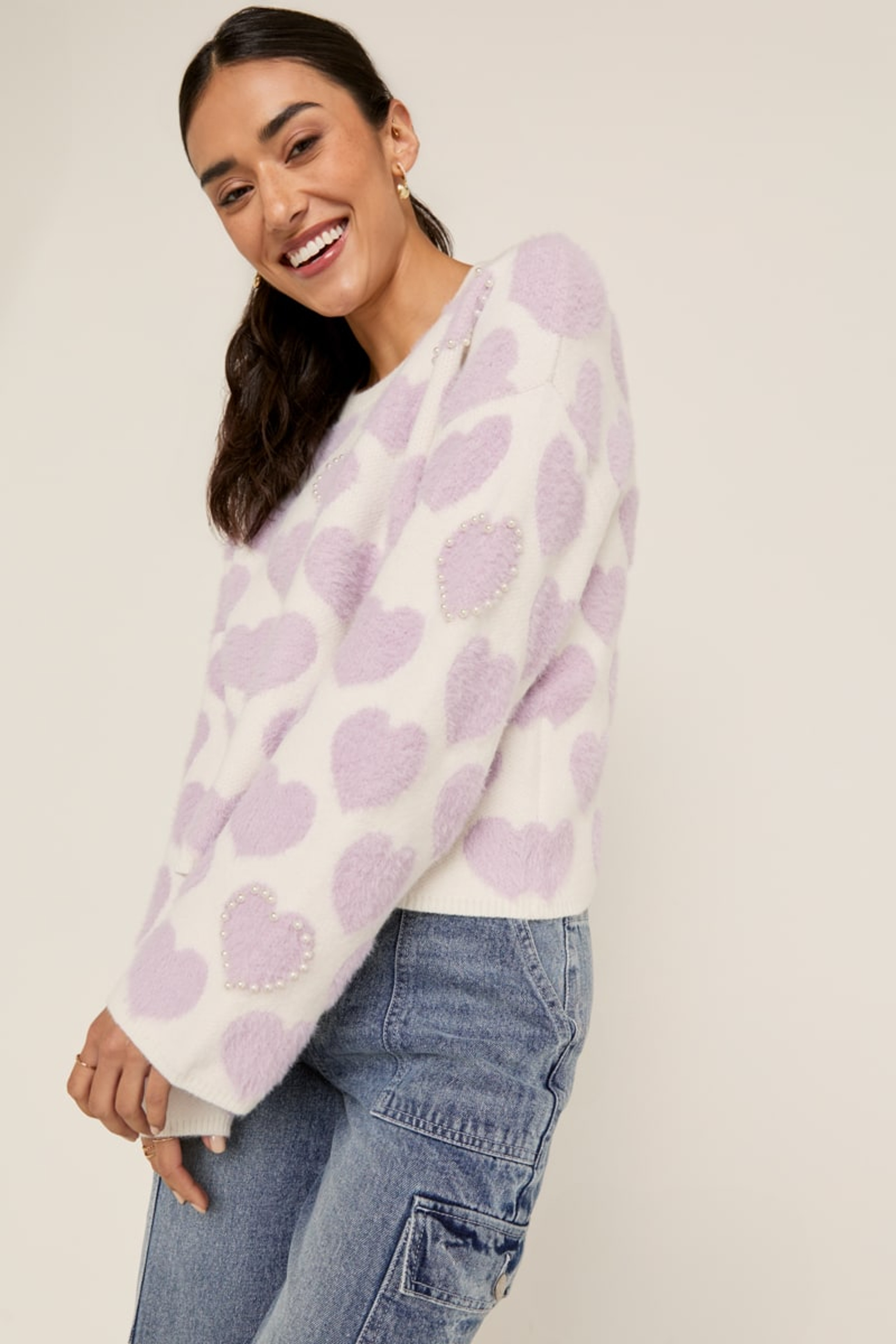 Tammie Pearl Embellished Heart Pullover Sweater | Francesca's