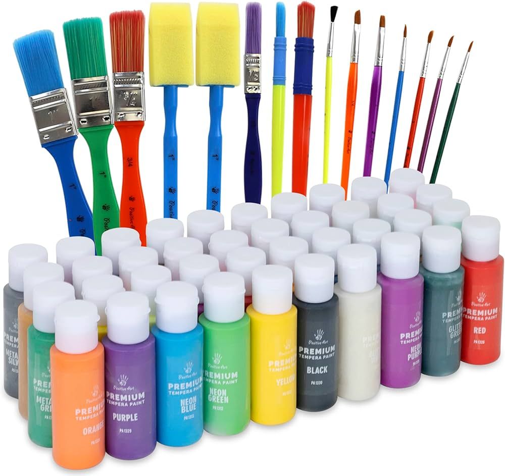 Kids Tempera Paint Set | Value Pack Includes 40 Washable Non-Toxic Colorful Paints (2oz bottles) ... | Amazon (US)