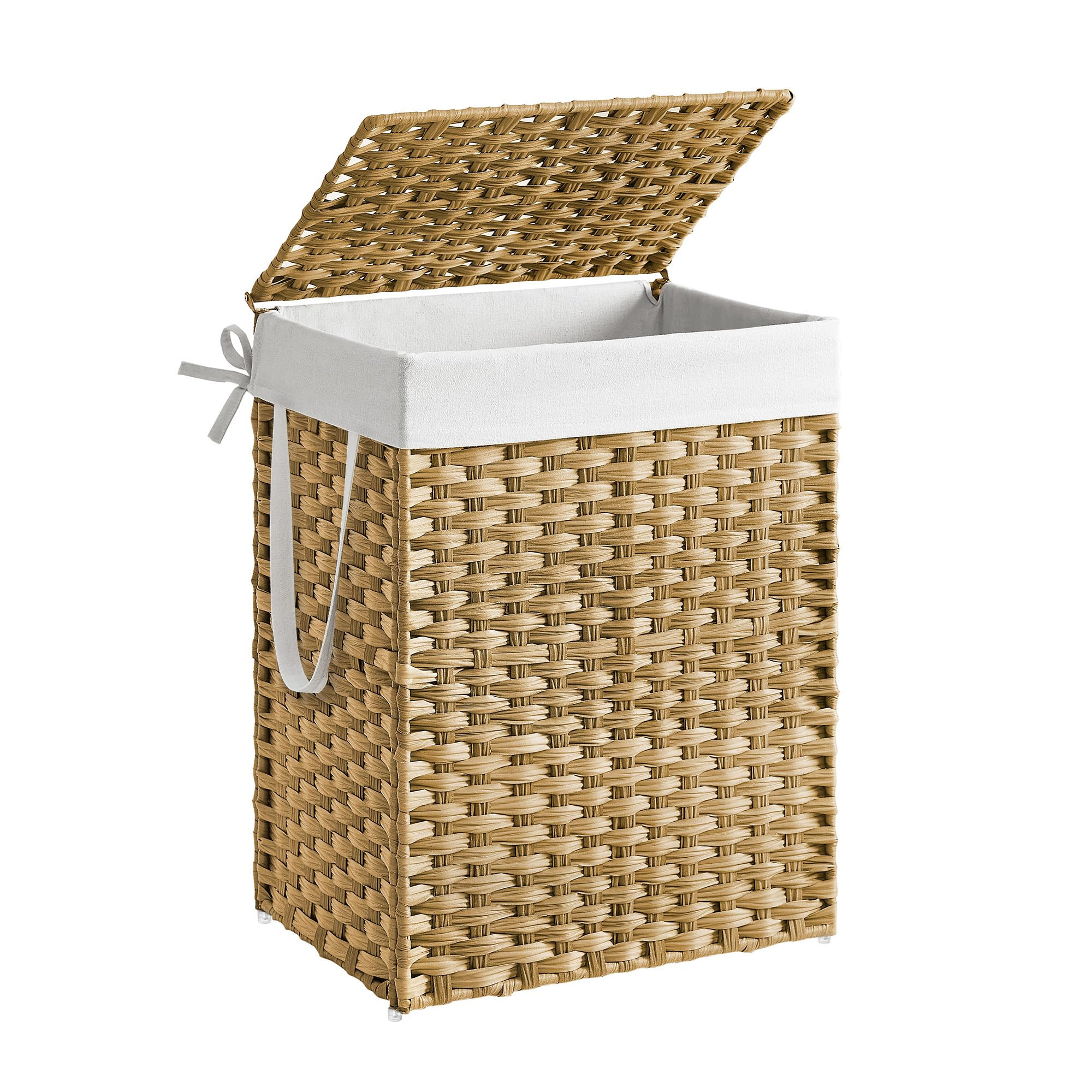SONGMICS Laundry Hamper with Lid, 23.8 Gallon (90 L) Synthetic Rattan Clothes Laundry Basket with Lid and Handles, Foldable, Removable Liner, Goose Yellow ULCB51NL | Amazon (US)