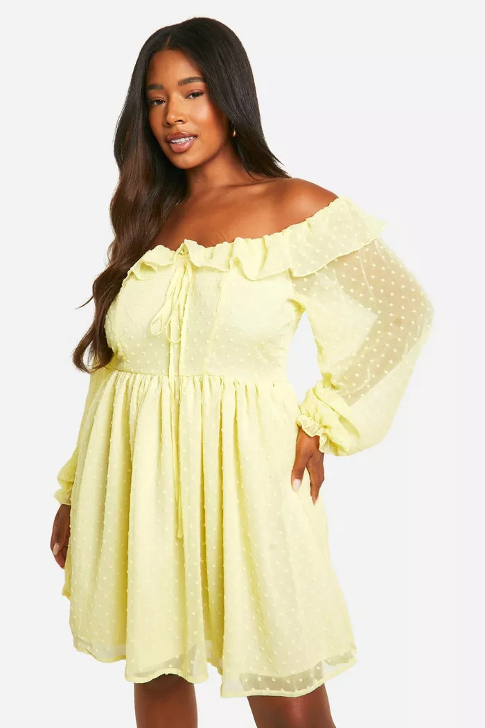 Plus Dobby Ruffle Skater Dress | boohoo (US & Canada)