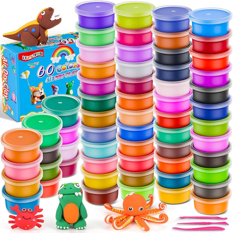 ifergoo Air Dry Clay Kit for Kids - 60 Colors Magic Modeling Clay, Ultra Light, Safe & Non-Toxic,... | Amazon (US)