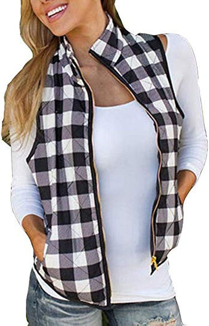 Women Sherpa Fleece Vest,Memela Womens Buffalo Plaid Zip Up Vest Winter Sleeveless Jacket Coat Wa... | Amazon (US)