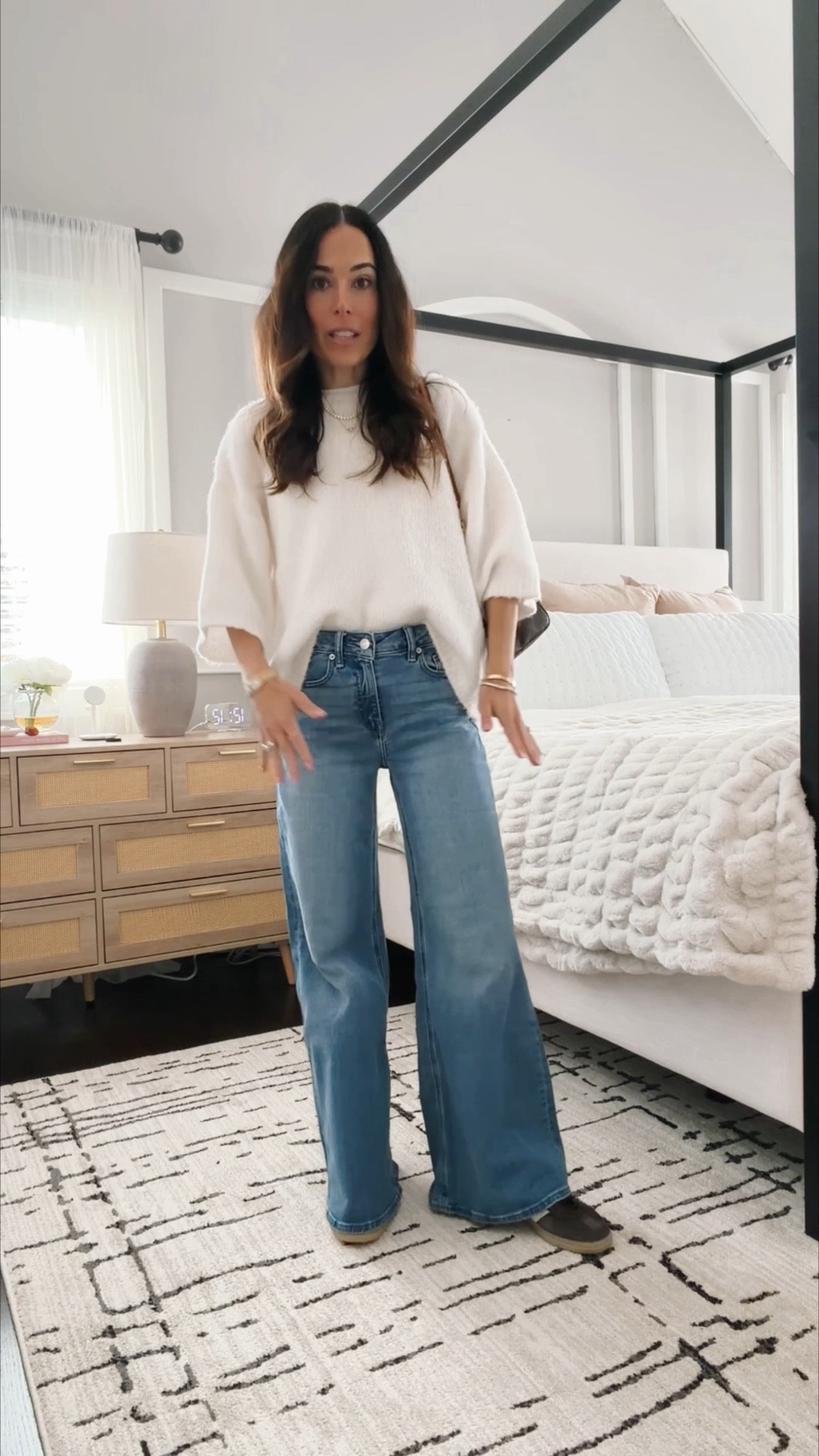 My outfit. Amazing quince jeans. Cozy target sweater and chocolate brown sambas 😍 also finally found the perfect tennis necklace!! Bonus it lays flat and doesn’t turn upside down 🥳 

#LTKOver40 #LTKgrwm #LTKmomlife