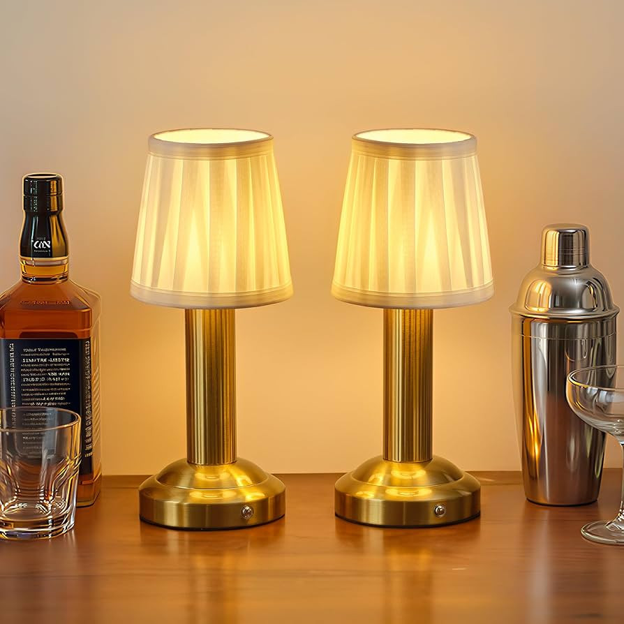 NEWSEE Mini Cordless Table Lamp 2 Pack - 11.4" Stepless Dimmable Touch Lamp with Fabric Shade, Sm... | Amazon (US)