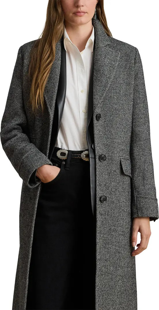 Longline Herringbone Wool Blend Reefer Coat | Nordstrom