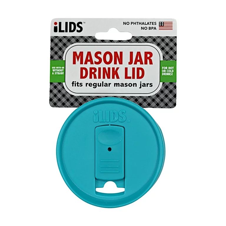 iLIDS Mason Jar Drink Lid with Regular Mouth, Aqua Blue, Spill Resistant | Walmart (US)