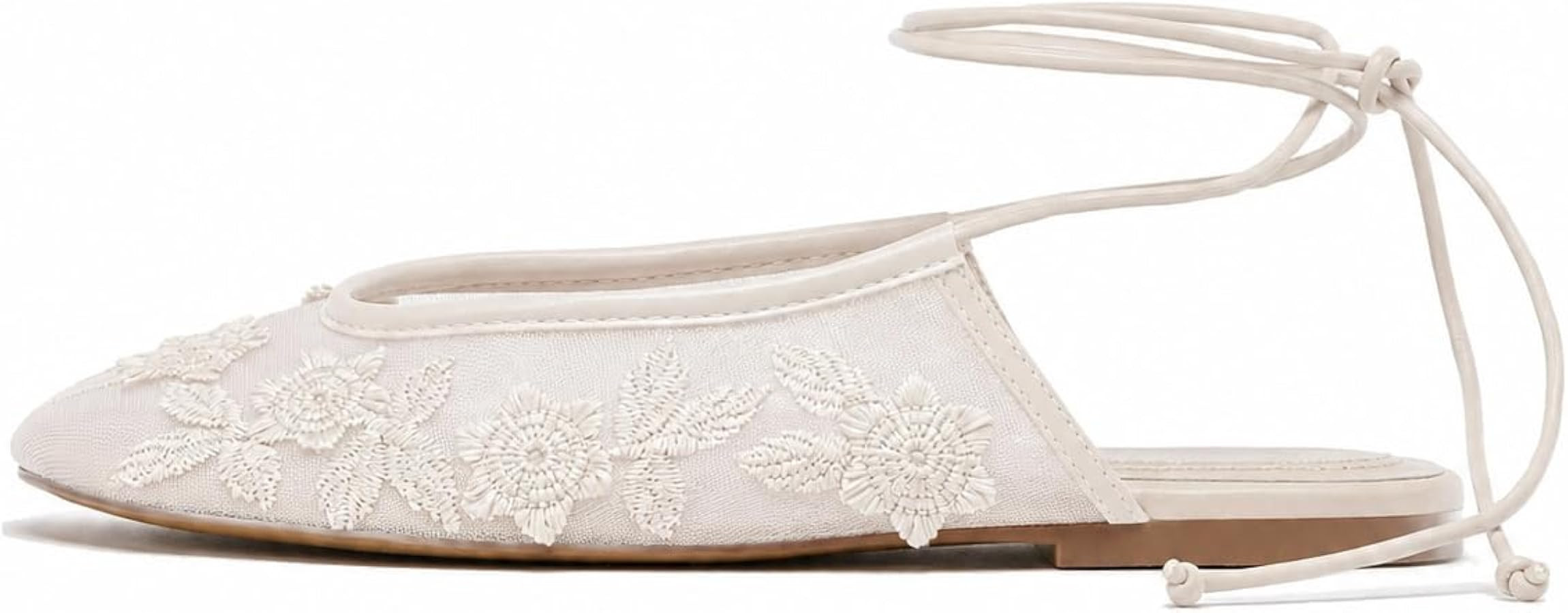 Lace Up Mesh Ballet Flat for Women Embroidered Floral Round Toe Mary Jane Flats Summer Slingback ... | Amazon (US)
