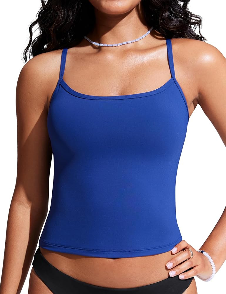CRZ YOGA Spaghetti Straps Tankini Tops for Women - Padded Racerback Scoop Neck Bathing Suit Crop ... | Amazon (US)