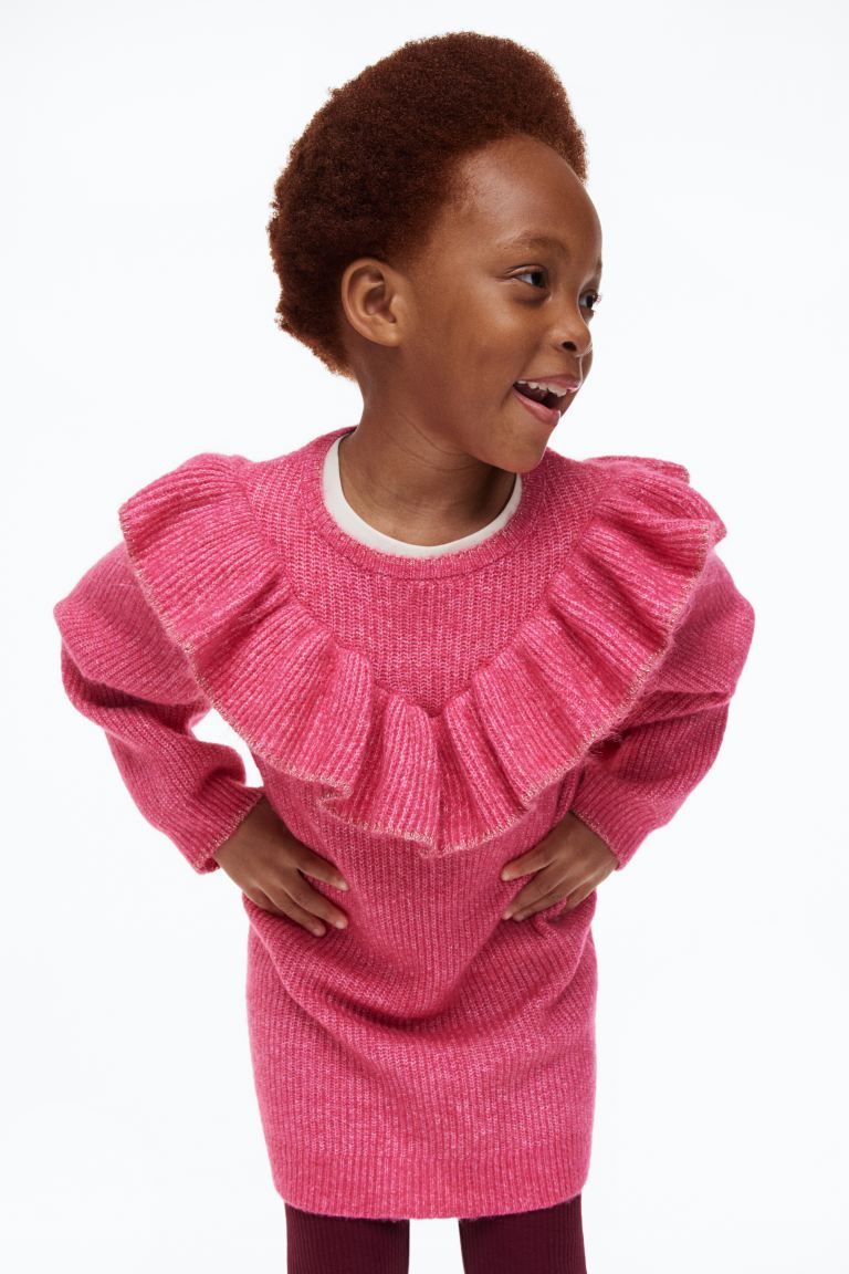 Flounce-trimmed Knit Dress - Pink melange - Kids | H&M US | H&M (US + CA)