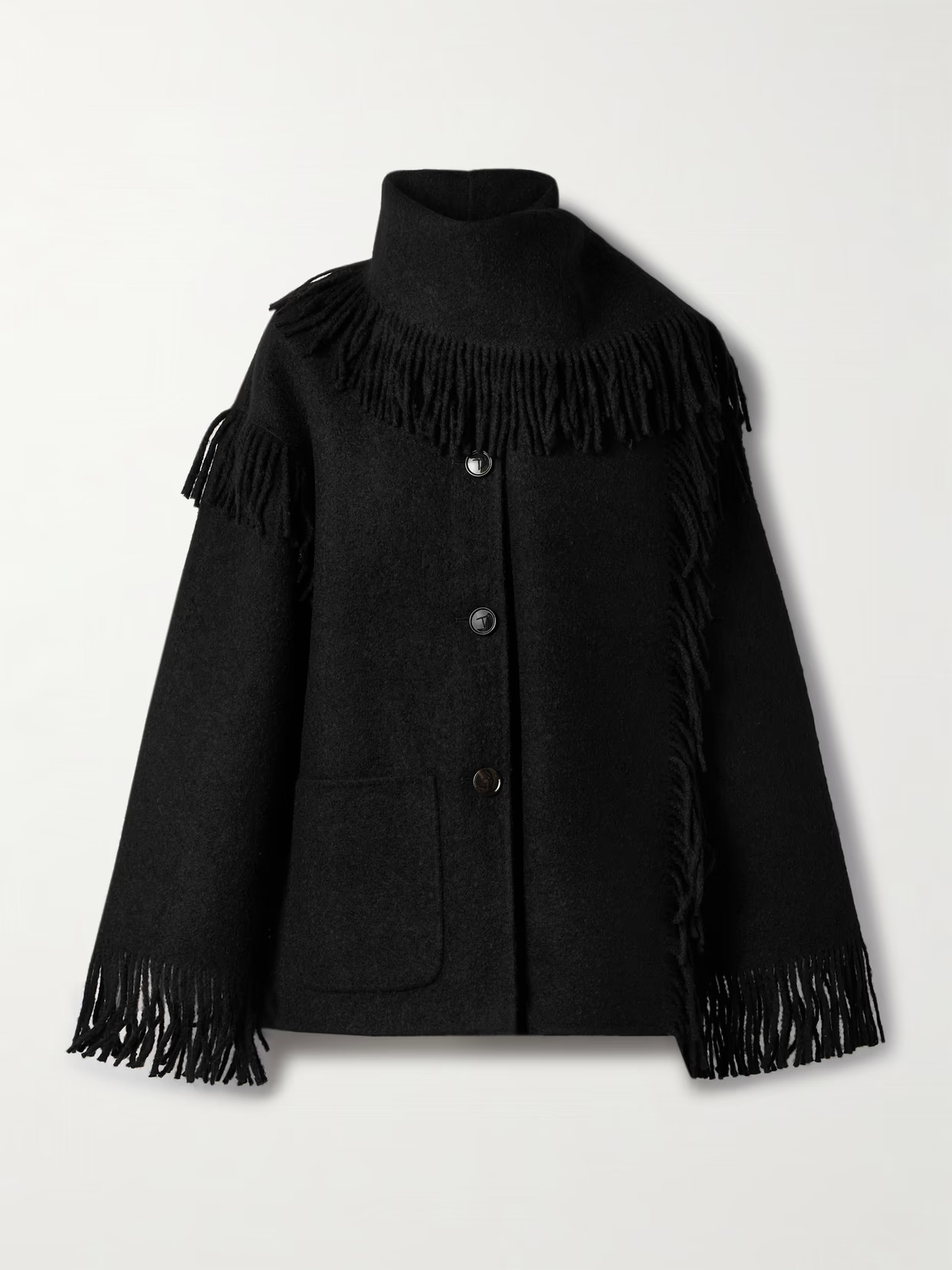 TOTEME - Draped Fringed Wool-blend Jacket - Black | NET-A-PORTER (US)