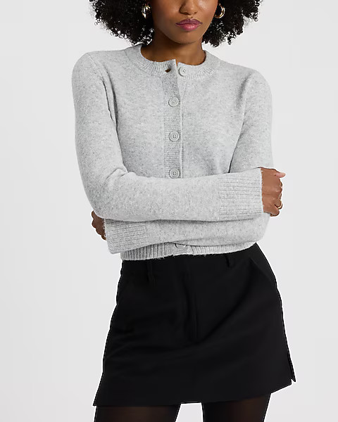 Crew Neck Button Front Cropped Cardigan | Express