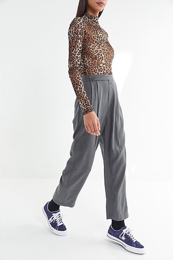 UO Astrid Pleated Tapered Trouser Pant - Grey 0 at Urban Outfitters | Urban Outfitters (US and RoW)