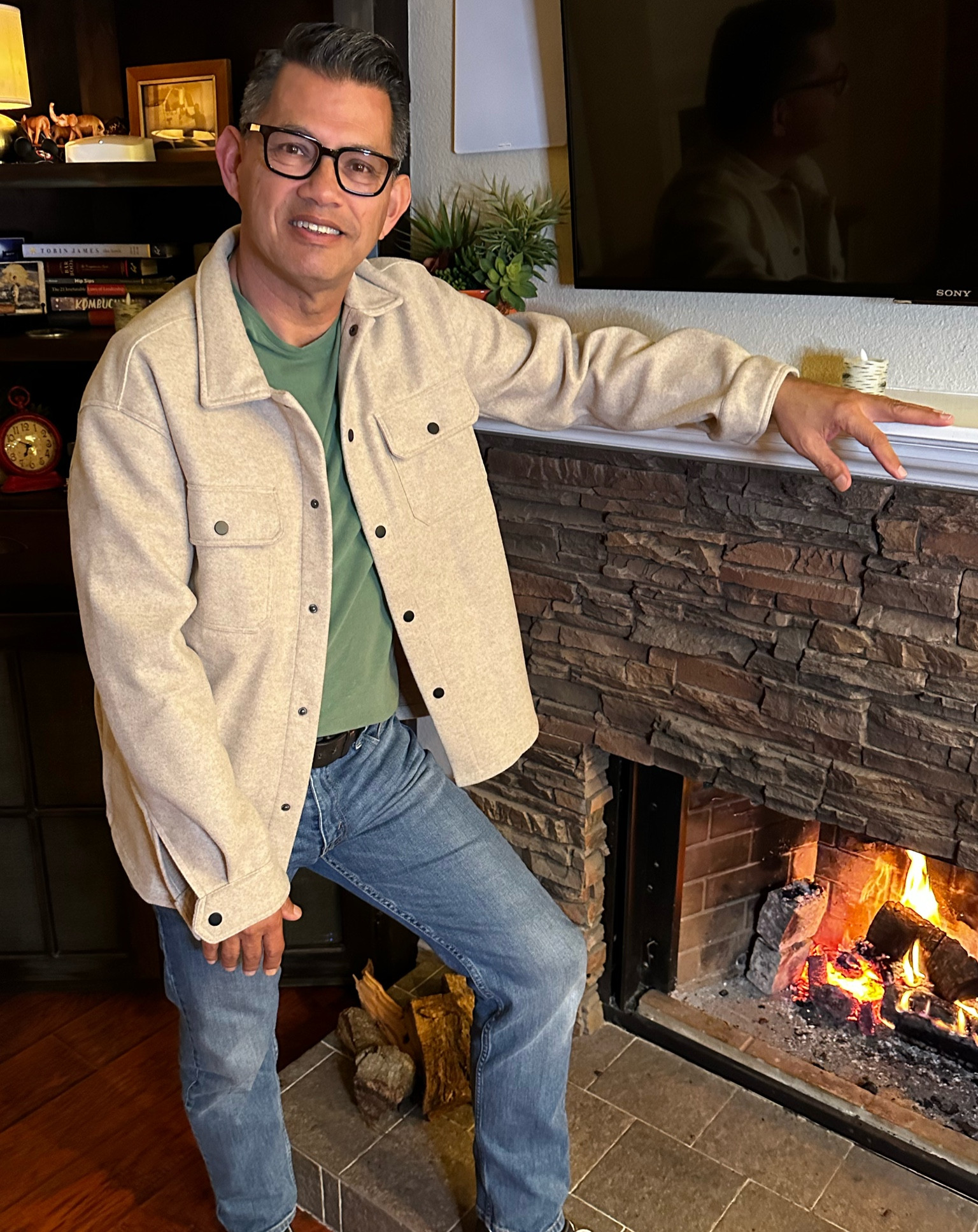 SHEIN Men Flap Pocket Overcoat (M) or ‘shacket’.  Wear this around
the house and/or outside. Feels good when wearing. RUNS big.  I am 5’ 10”. 183 lbs. 37W and this is baggy in the arms by design.  I thot I wouldn’t like that but ended up liking that feel.  Straight bottom hem.  I’m only wearing a tee-shirt but could have comfortably worn a dress shirt underneath, as well. 

#LTKstyletip #LTKmens