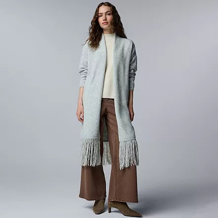 Women's Simply Vera Vera Wang Fringe Duster, Size: Large-XL, Grey Grey | Kohl's