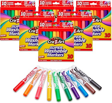 Cra-Z-Art Bulk Washable Markers - 6 Packs of 10 Count Washable Broadline Markers | Amazon (US)