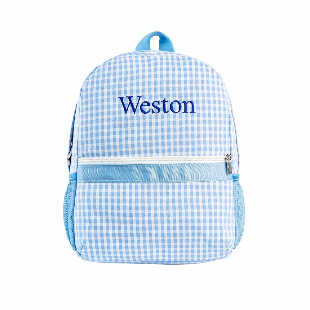 MT WORLD Daycare Backpack Personalized Checkered Seersucker Backpack With Embroidered Name Plaid ... | Amazon (US)