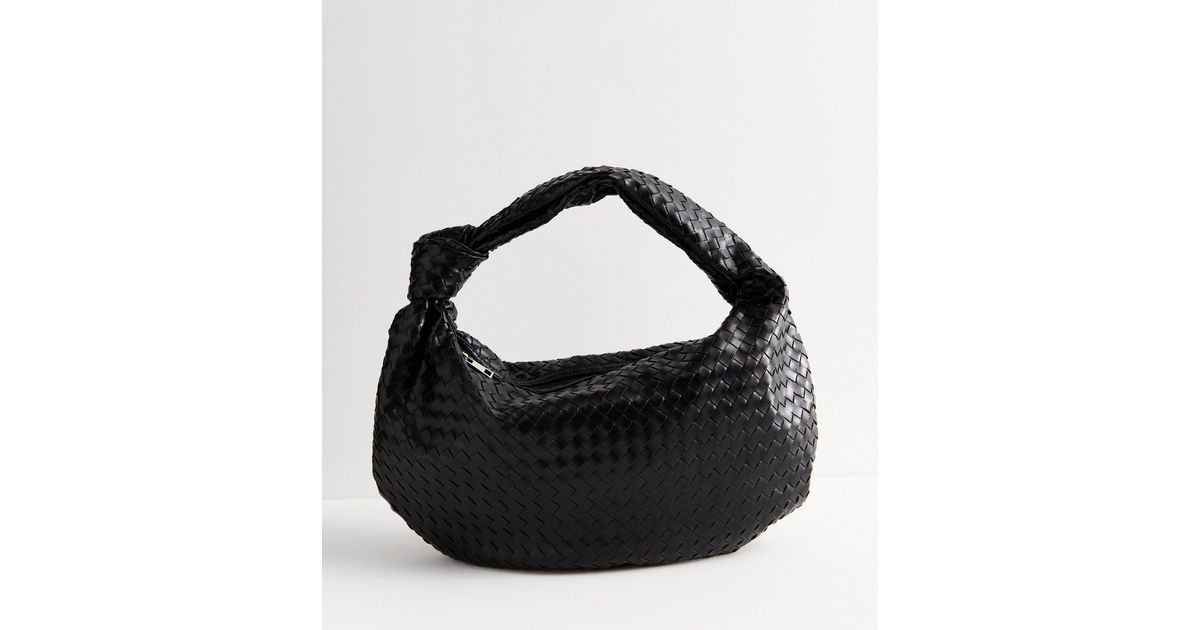 Public Desire Black Oversized Woven Leather-Look Bag  | New Look | New Look (UK)