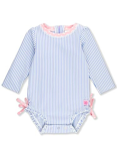 RuffleButts® Baby/Toddler Girls Long Sleeve One Piece Swimsuit - Blue Seersucker with UPF 50+ Sun Protection - 3T | Amazon (US)