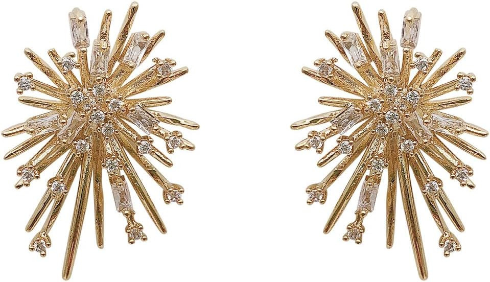 Gold Metal Firework Stud Earrings Women Big Earrings Studs Statement Chandelier Earrings | Amazon (US)