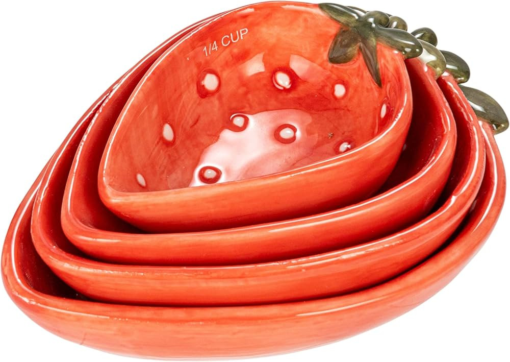 Creative Co-Op Hand-Painted Strawberry Stoneware Measuring Cups, Red and White, Set of 4 | Amazon (US)
