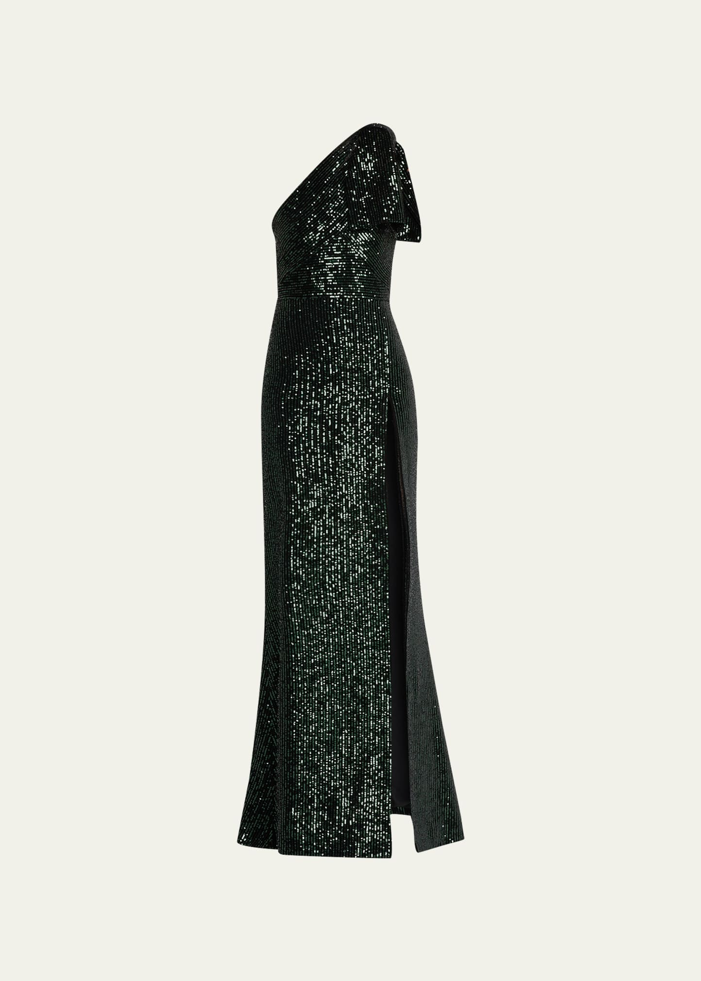 Elie Saab Sequined Velvet One-Shoulder Dress | Bergdorf Goodman