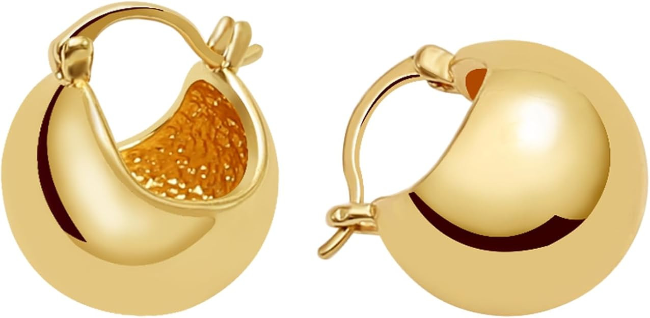 Small Chunky Gold Hoop Earrings For Women, 14k Gold Thick statement huggie hoop earrings Trendy H... | Amazon (US)