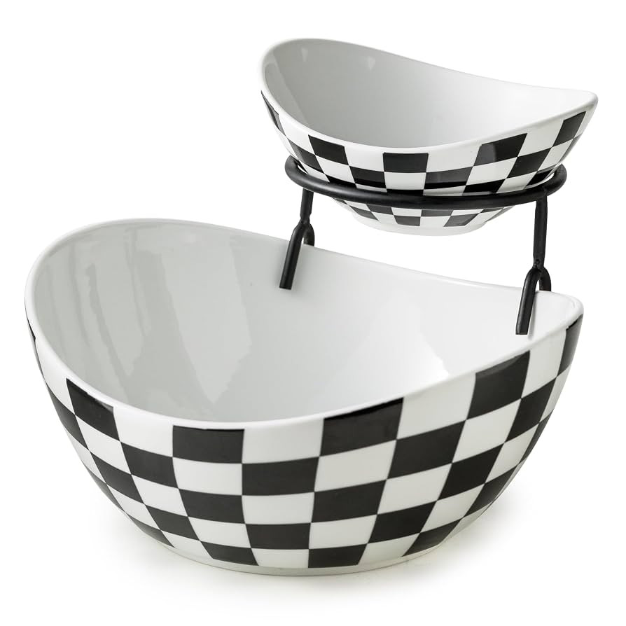 Tiered Serving Bowls Chip and Dip Serving Set with Stand, Ceramic Appetizer Serving Dishes Platte... | Amazon (US)