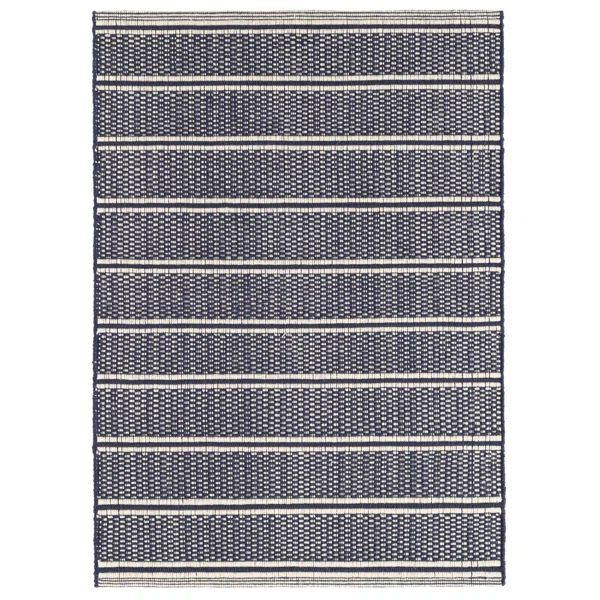 Archer Striped Hand-Woven Cotton Navy/Black/Ivory Area Rug | Wayfair Professional