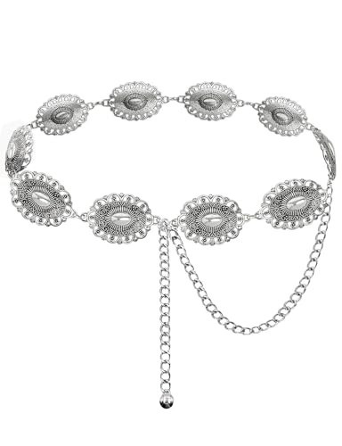 TOPACC Silver Concho Belts for Women Western Cowgirl Metal Chain Belts for Dresses Jeans Country Concert Outfit | Amazon (US)