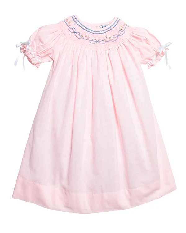 Bows Smocked Pink Bishop Dress | Smockingbird Kids