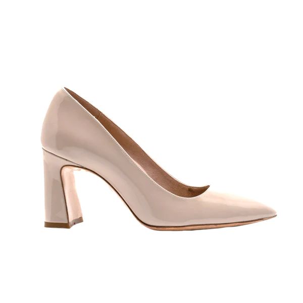 Tender Taupe Patent Leather Block Heel Pump | ALLY Shoes