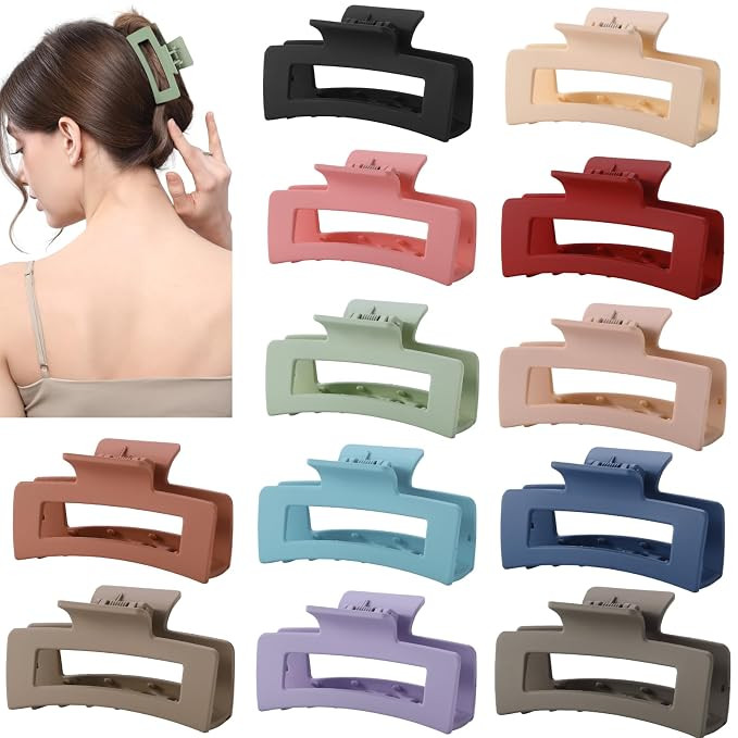 12 Pcs Square Hair Claw Clips for Women and Girls, 3.5 Inch Medium Jaw Clips for Thick and Thin H... | Amazon (US)