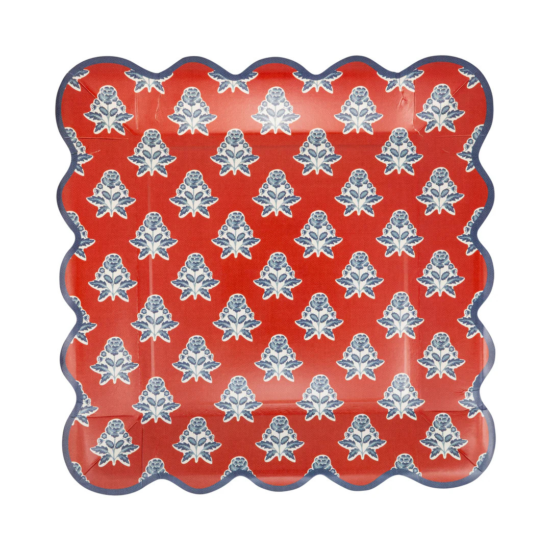 Red Block Floral Paper Plate - 9" | My Mind's Eye