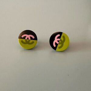 Chanel logo resin earrings - Pink and Green | Poshmark