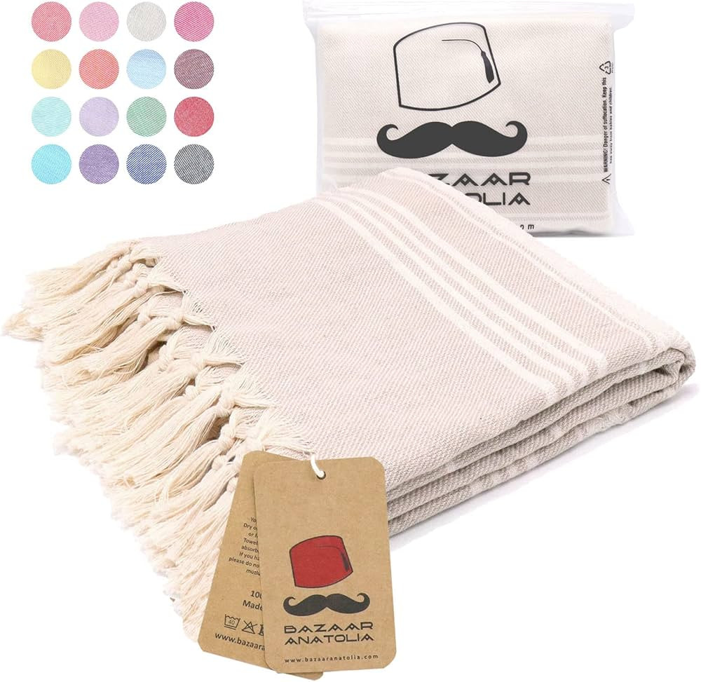 Bazaar Anatolia Stripe Turkish Beach Towel 100% Cotton Oversized 75x38 Large Boho Bath Towels Bat... | Amazon (US)