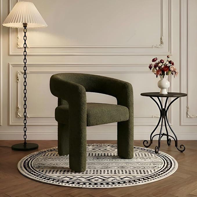 Modern Sherpa Barrel Dining Chair Upholstered Faux Fur Dining Room Chair with Arm Comfy Accent Si... | Amazon (US)