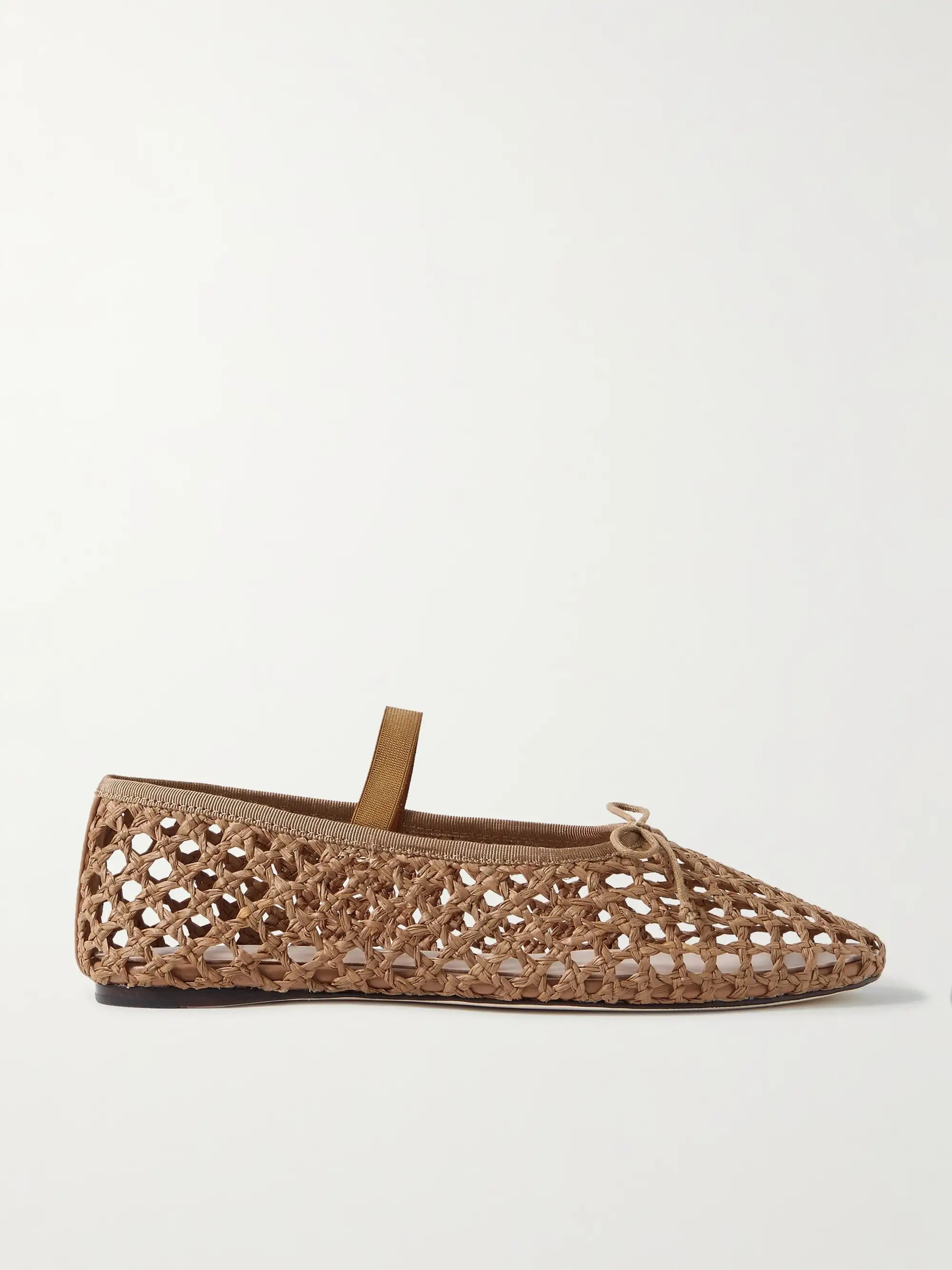 Leonie grosgrain-trimmed raffia Mary Jane ballet flats | NET-A-PORTER APAC