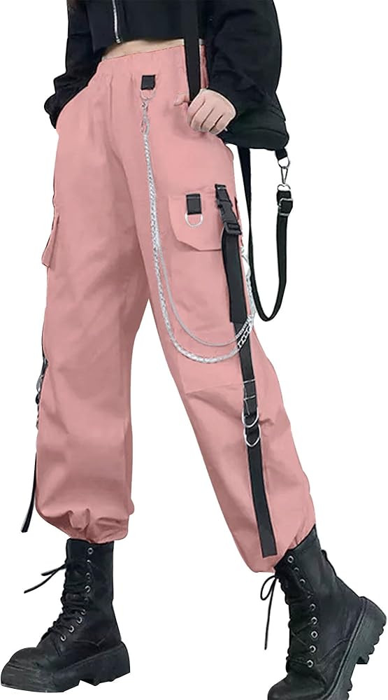 Women Trousers Pants with Chain Pocket High Waist Capri Cinch Bottom Sweatpants Joggers | Amazon (US)