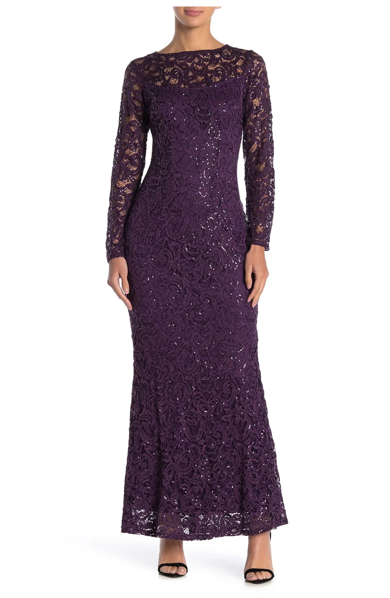 Sequin Lace Long Sleeve Gown | Nordstrom Rack