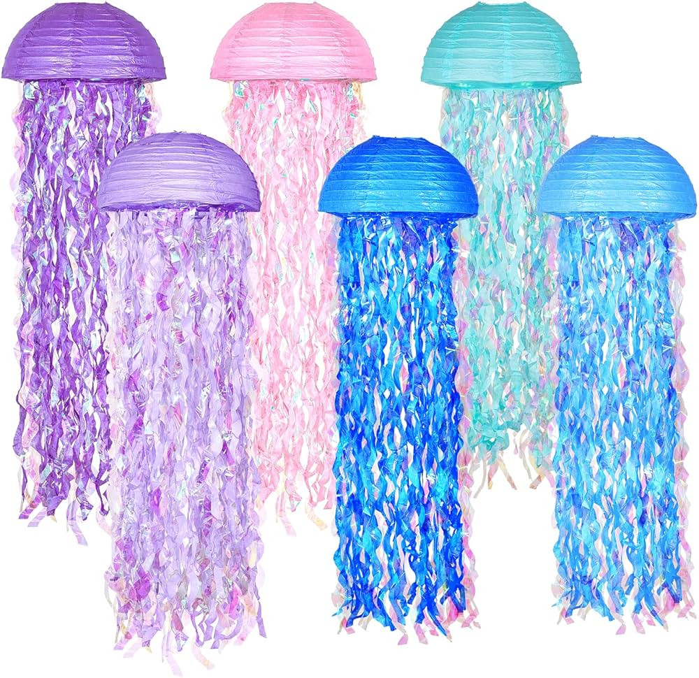 10" Mermaid Jellyfish Lanterns – Pink Purple Blue Decorations for Mermaid Birthday Party, Under... | Amazon (US)