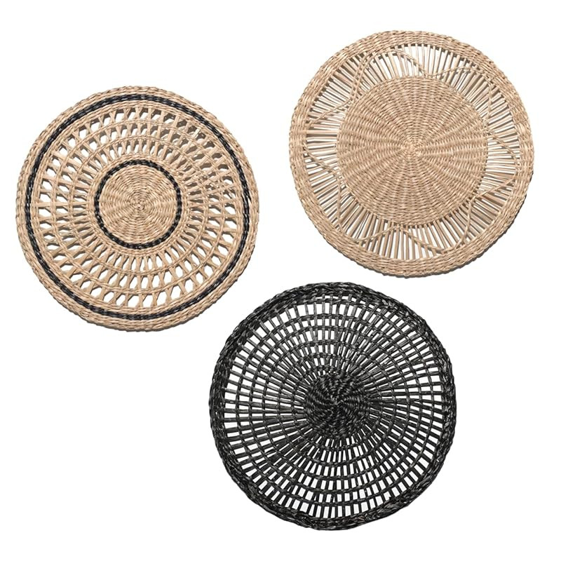Decocoon Set of 3 Boho Wall Decor Craft, Wicker Basket Flat, Wall Baskets Decor Boho Flat, Little... | Amazon (US)