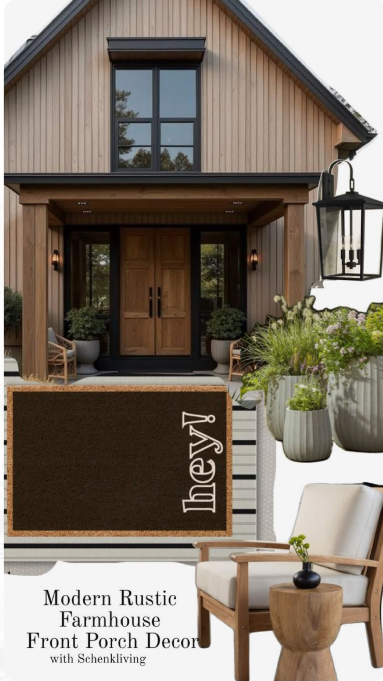 Modern Rustic Farmhouse Front Porch Decor 
.
Simple and gorgeous! A striped layering rug, a modern welcome “hey!” Doormat, clay planters, wooden outdoor chairs with white cushions and wooden side tables - all look amazing with this modern rustic farmhouse 🤍 
.
See more design ideas on Pinterest! 

#LTKgiftguide #LTKspring #LTKstyletip