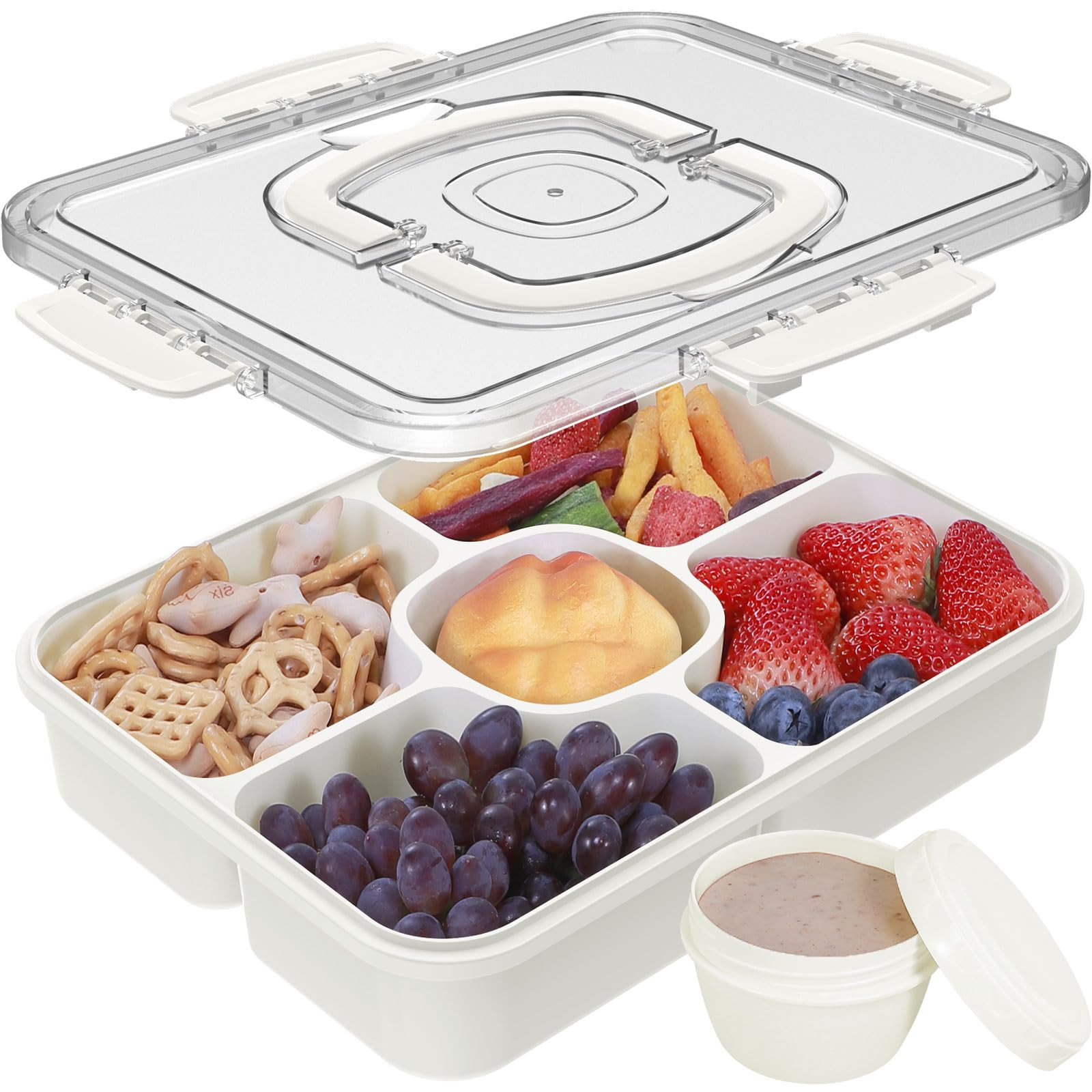 Caperci Large Portion Snackle Box Container - 5 Compartments Veggie Fruit Snack Divided Serving T... | Amazon (US)