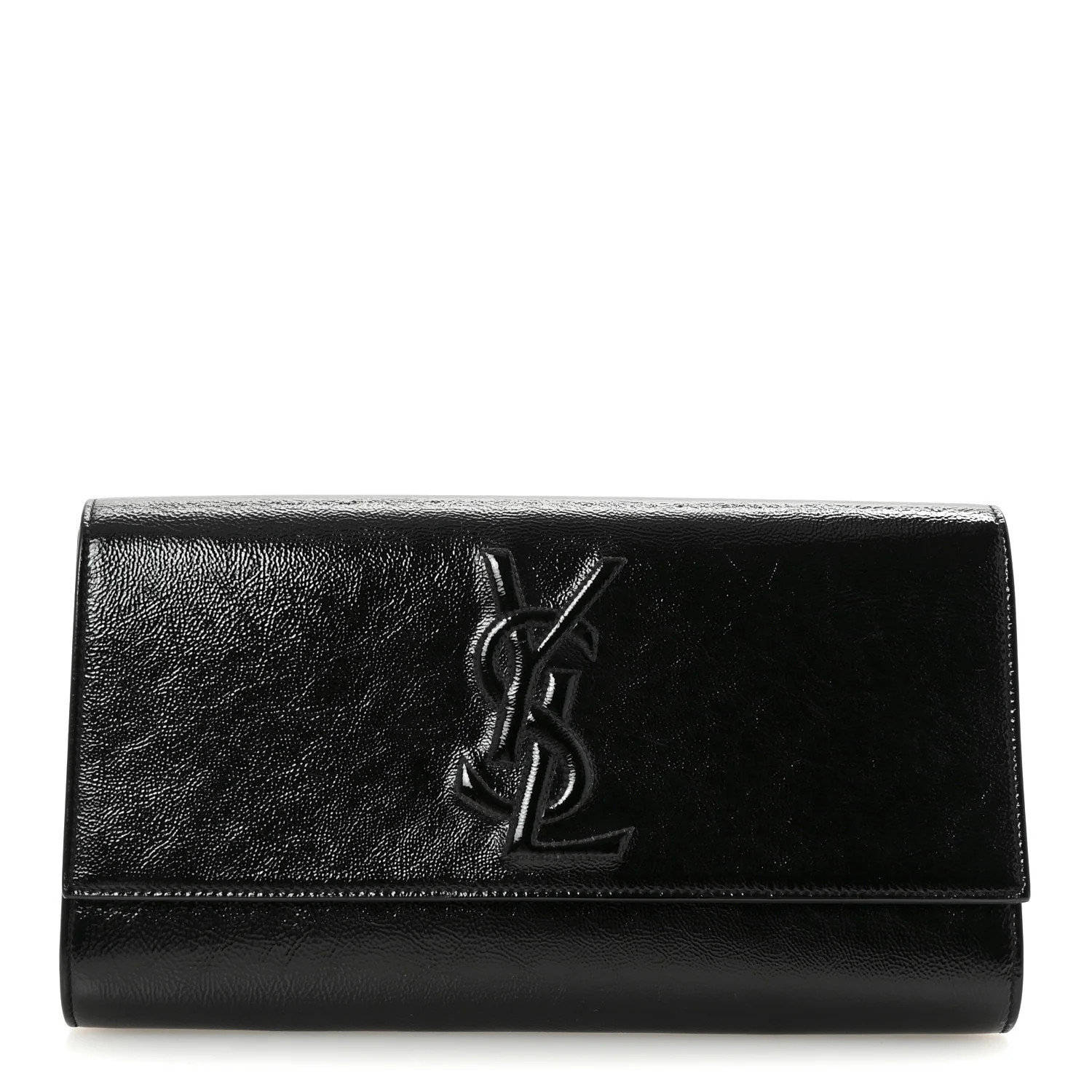 Saint Laurent Textured Patent Monogram Large Belle De Jour Clutch Black 1759431 | FASHIONPHILE (US)