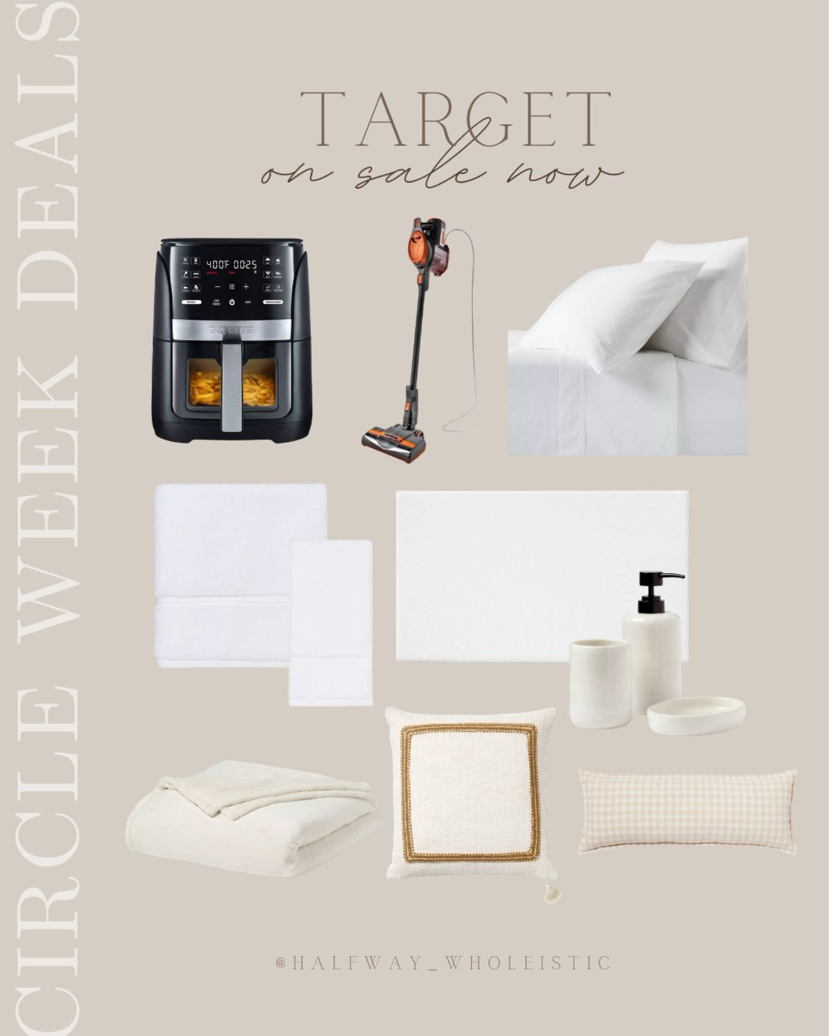 It's Circle Week at @Target, and I'm so excited to partner with them to share my favorite deals! #ad Keep your home spotless with the Shark Stick Vacuum, snuggle up in the coziest ultra plush blanket, and make cooking a breeze with the Gourmia Air Fryer. If you're ready for a bathroom refresh, treat yourself to spa towels, a memory foam bath rug, and chic bath accessories. #targetpartner #TargetCircleWeek