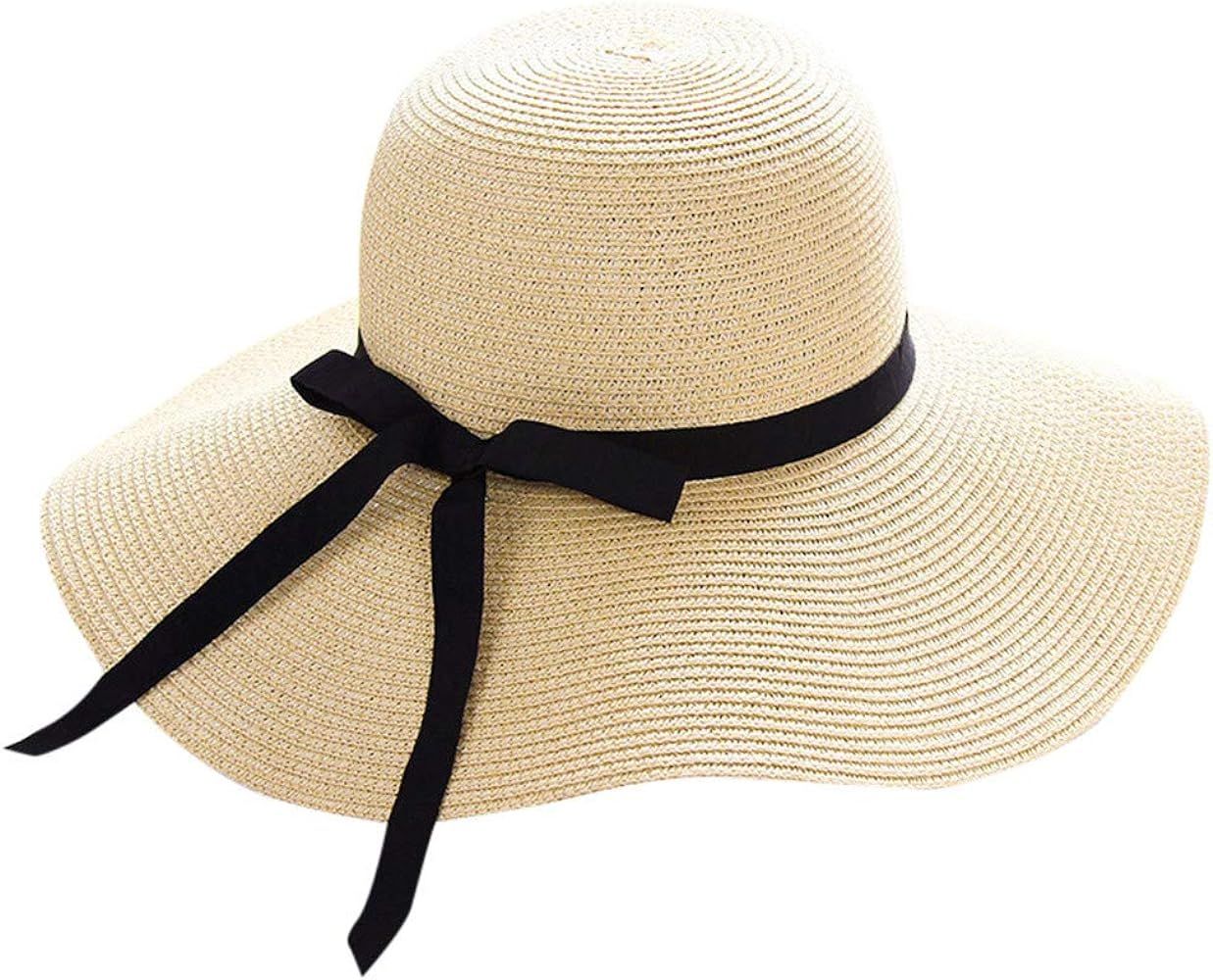 Sun Hats for Women Large Brimmed Foldable UV UPF 50+ Bowknot Travel Vacation Beach Sun Cap | Amazon (US)